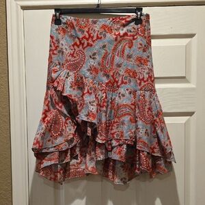 Ralph Lauren Asymmetrical Skirt in Red and Blue Paisley